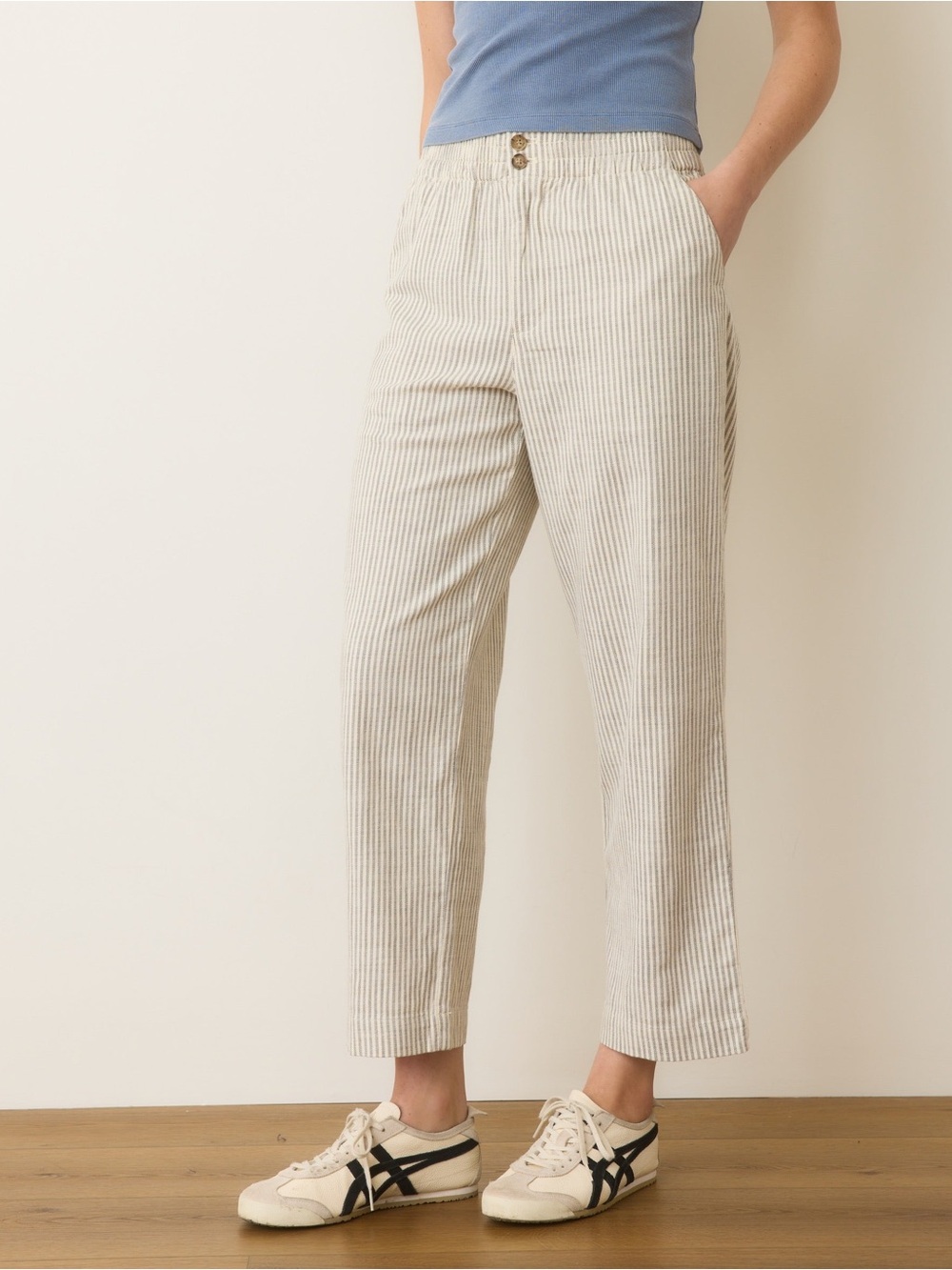 Marine Layer Elle Relaxed Crop Pant Women's Size XS Color Cream & Shadow